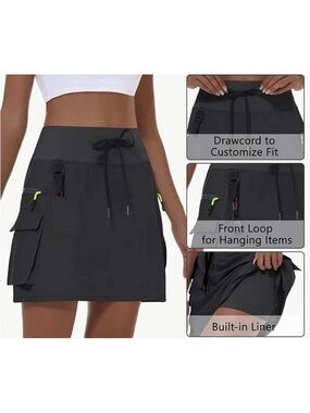 Mivei Women Athletic Skort Size Large Cargo UPF 50 Casual Golf Tennis Black NWT